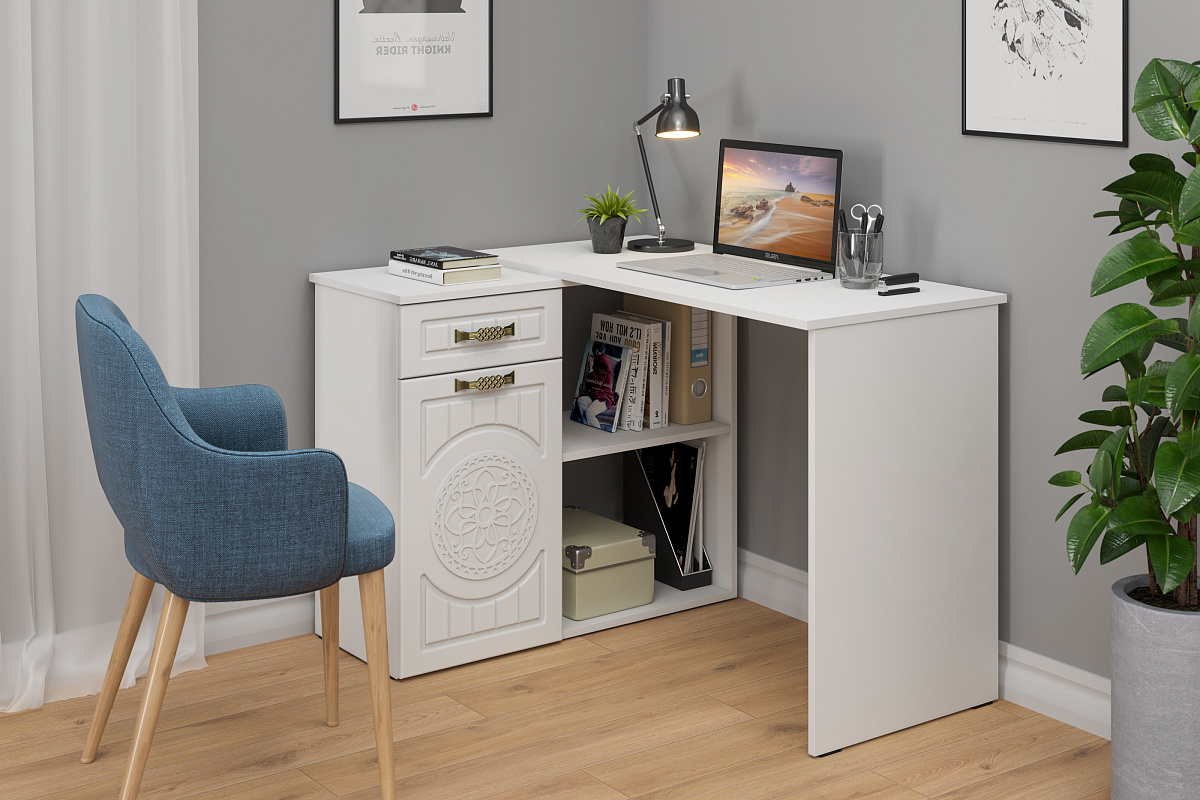 Стол угловой Монблан МБ-74К белое дерево