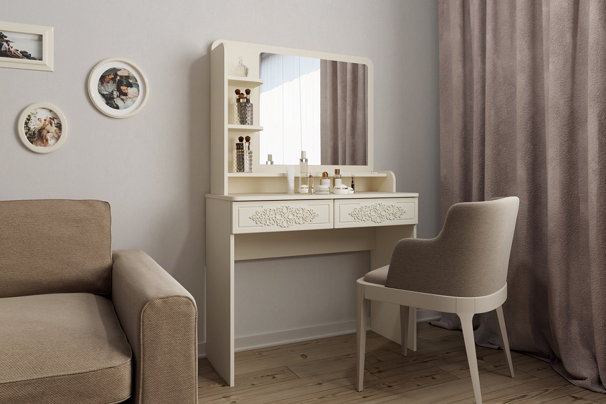 Полка с зеркалом ТН-2 ваниль