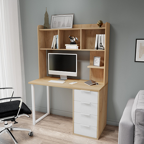 Стол письменный с полкой П-101410 дуб крафт золотой/меренга