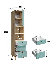 Пенал Велламо ВО-14 блэквуд ячменный/бирюза