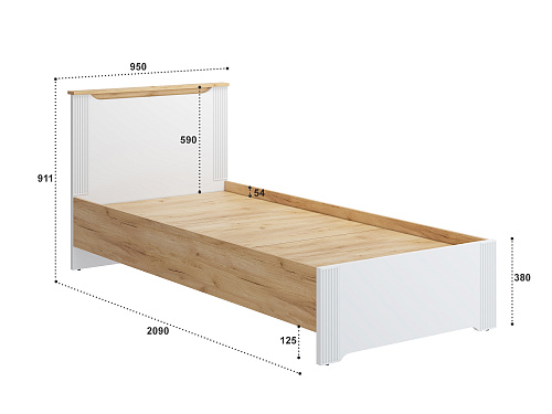 Кровать Эмилия ЭЛ-27 (90х200) дуб крафт золотой/меренга