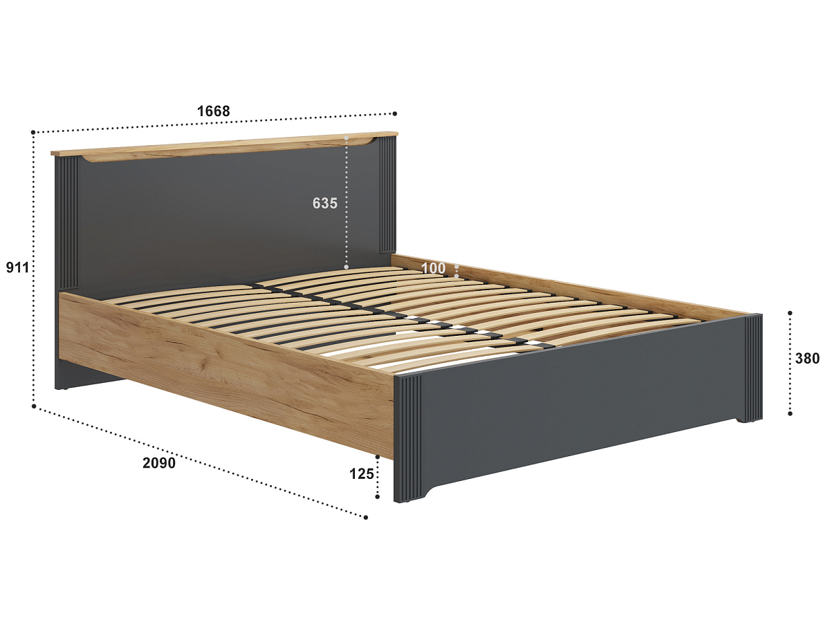 Кровать Эмилия ЭЛ-30 (160х200) дуб крафт золотой/графит