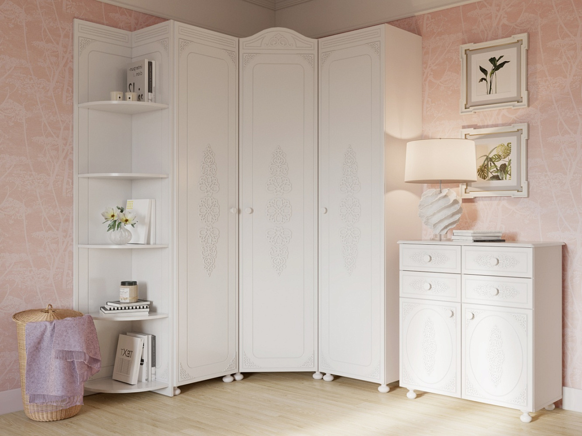 Стеллаж угловой Ассоль АС-54 белое дерево