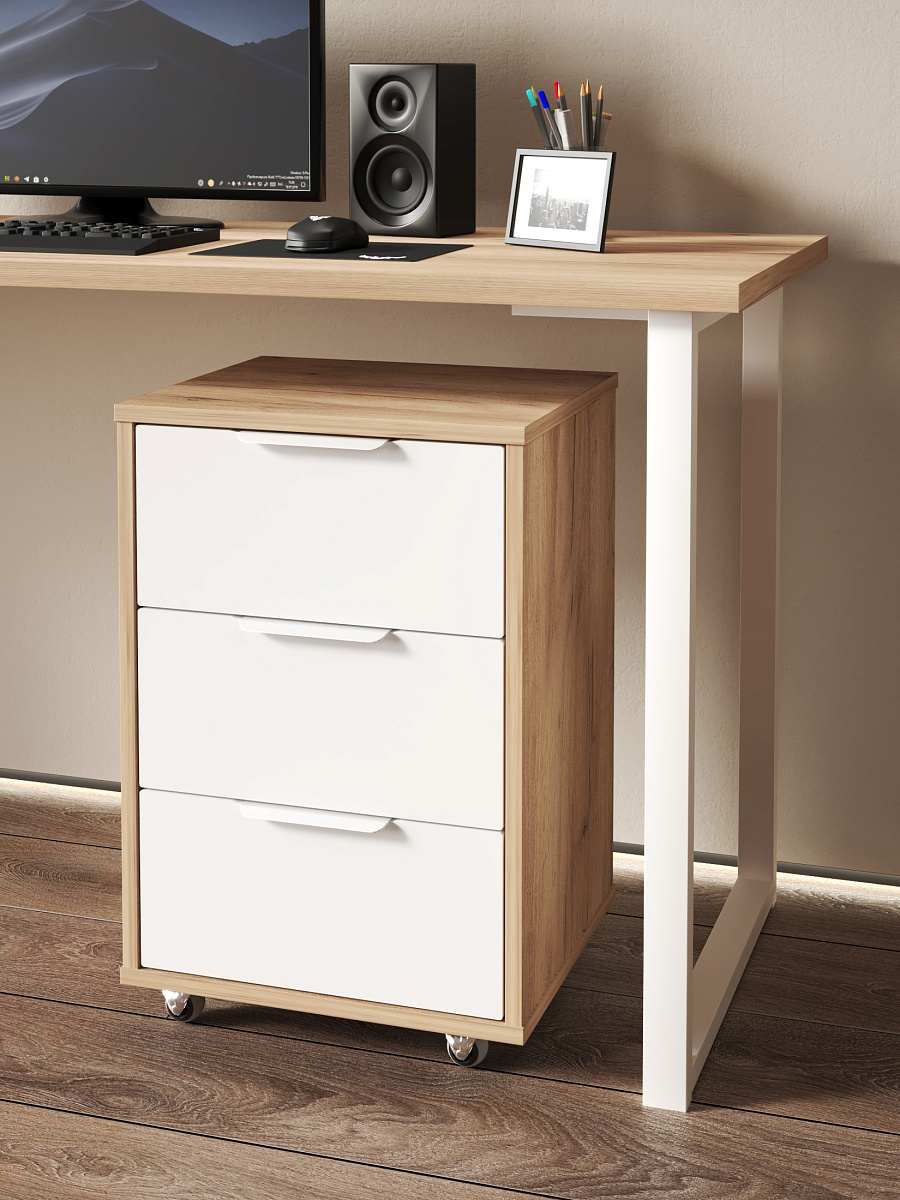 Тумба мобильная К-55 дуб крафт золотой/меренга