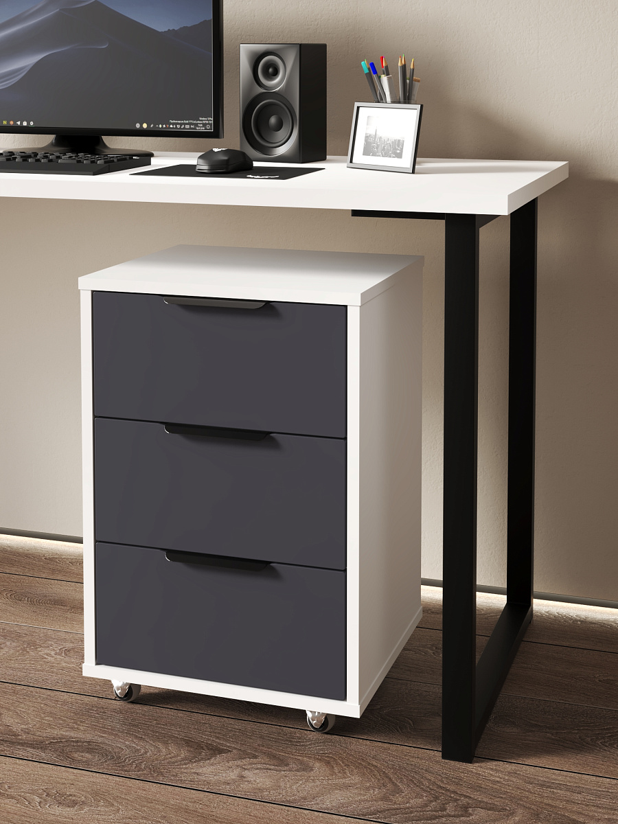 Тумба мобильная К-54 белый структурный/графит