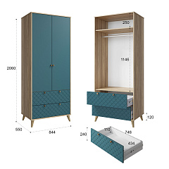 Шкаф Велламо ВО-07 блэквуд ячменный/морская волна