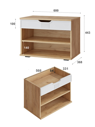 Тумба Эмилия ЭЛ-44 дуб крафт золотой/меренга