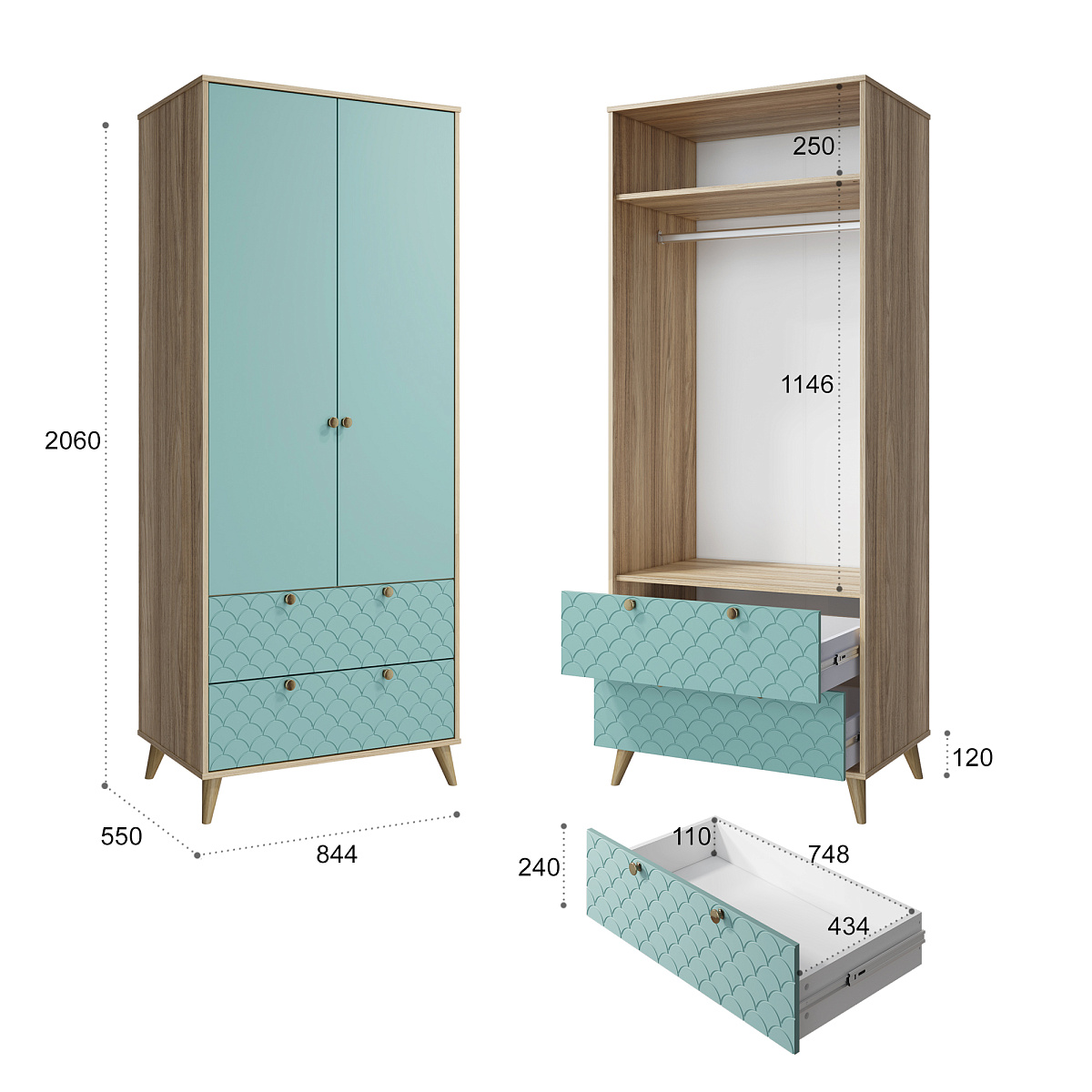 Шкаф Велламо ВО-07 блэквуд ячменный/бирюза