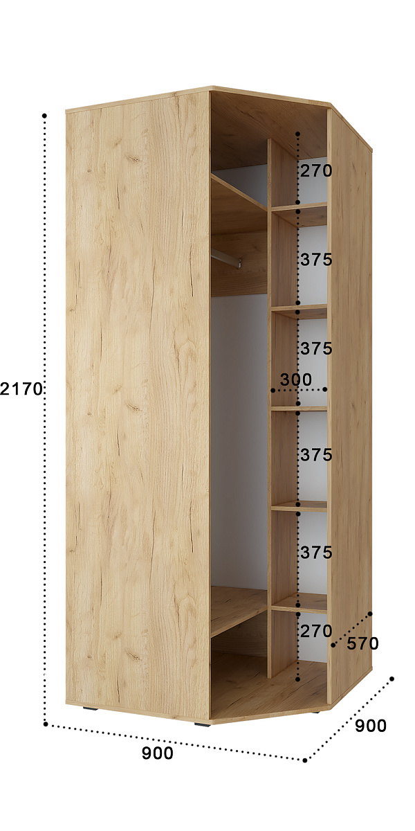 Шкаф угловой Эмилия ЭЛ-17К глухой дуб крафт золотой/меренга
