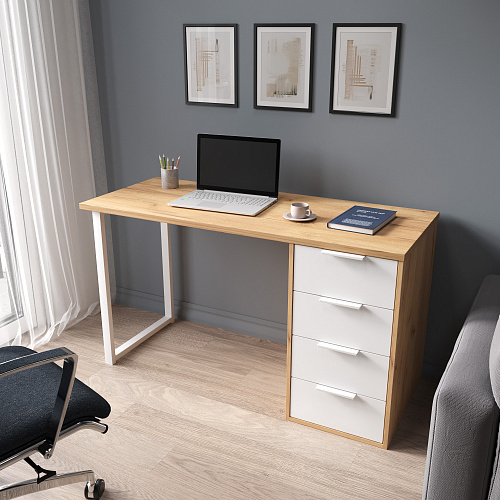 Стол С-412 дуб крафт золотой/меренга (1350х550 белая опора)