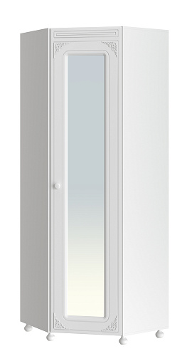 Шкаф угловой Ассоль АС-52К с зеркалом (правый) белое дерево