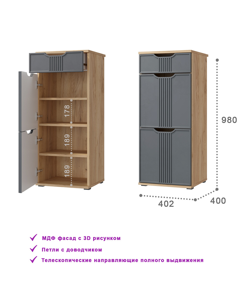 Комплект мебели для прихожей Эмилия ЭЛ-003 дуб крафт золотой/графит