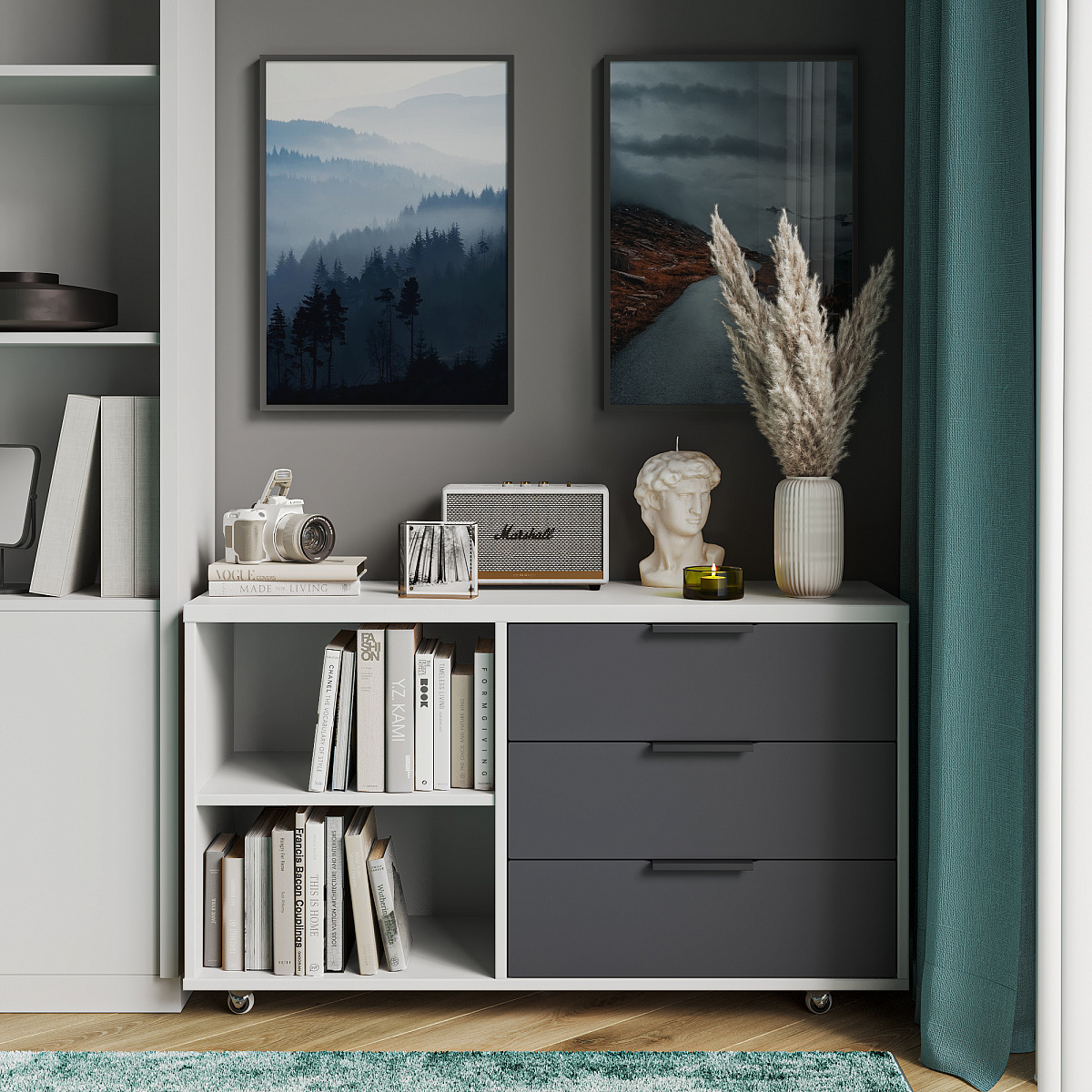 Тумба К-50 белый структурный/графит