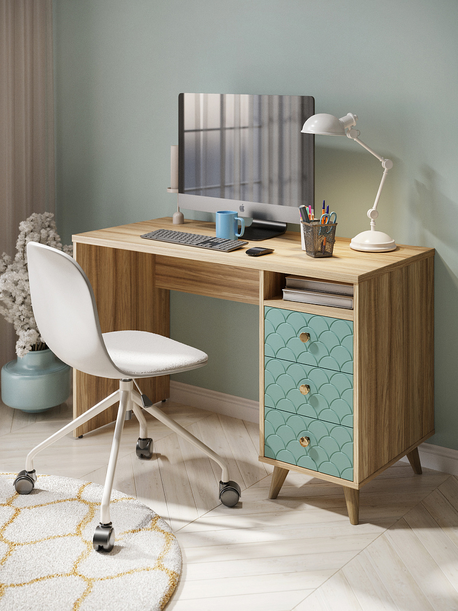 Стол Велламо ВО-17 блэквуд ячменный/бирюза (правый)