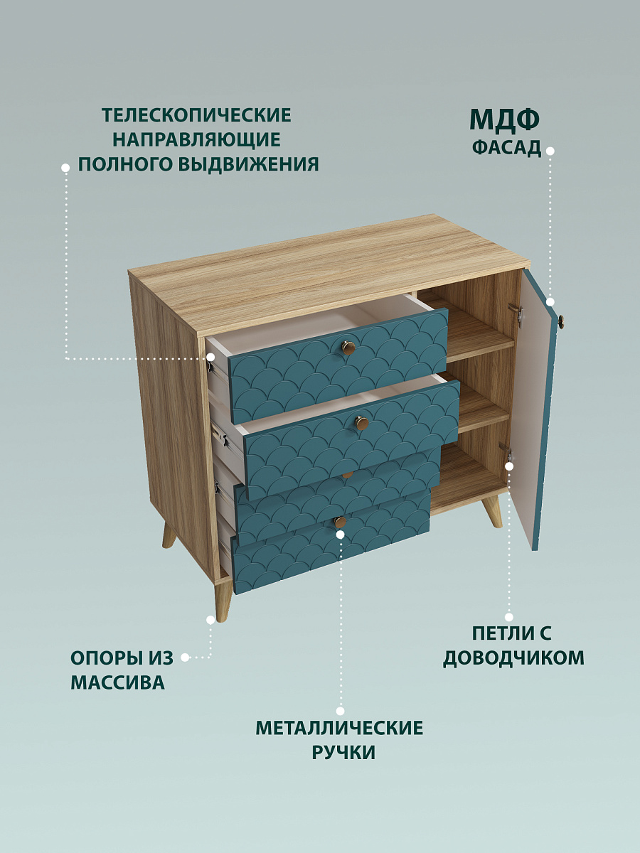 Комод Велламо ВО-11 блэквуд ячменный/морская волна