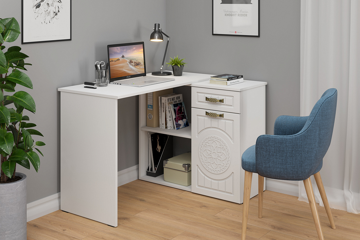 Стол угловой Монблан МБ-74К белое дерево