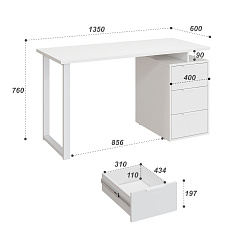 Стол С-416 белый структурный/меренга (1350*600 белая опора)