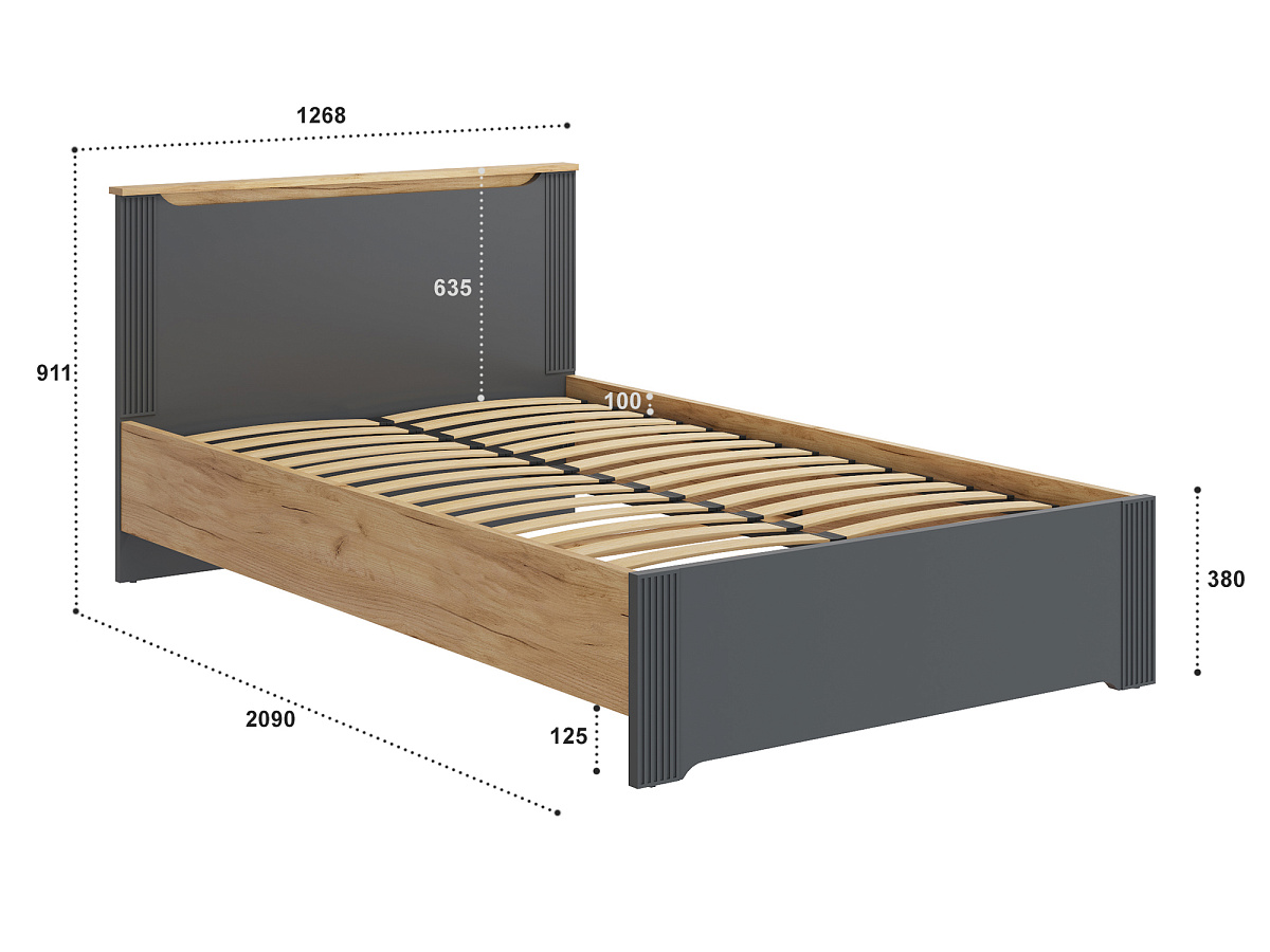Кровать Эмилия ЭЛ-28 (120х200) дуб крафт золотой/графит
