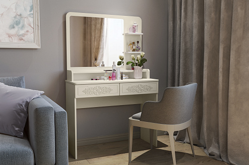 Туалетный столик с зеркалом Ассоль Лайт ТСН-3 ваниль