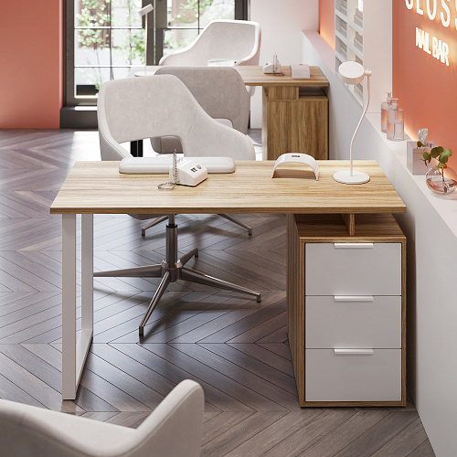 Стол С-416 блэквуд ячменный/меренга (1350*600 белая опора)