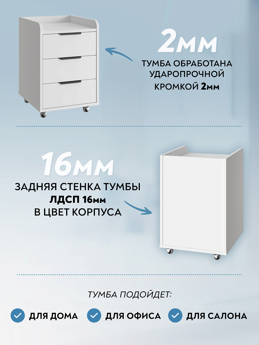 Тумба мобильная К-56 белый структурный/меренга