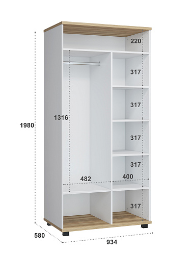 Шкаф платяной Скайлайт СЛ-6К блэквуд ячменный/белый/меренга