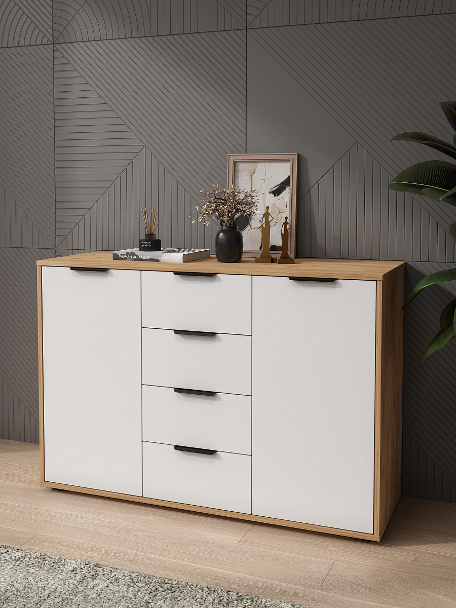 Комод Оптима ОП-17 дуб крафт золотой/меренга