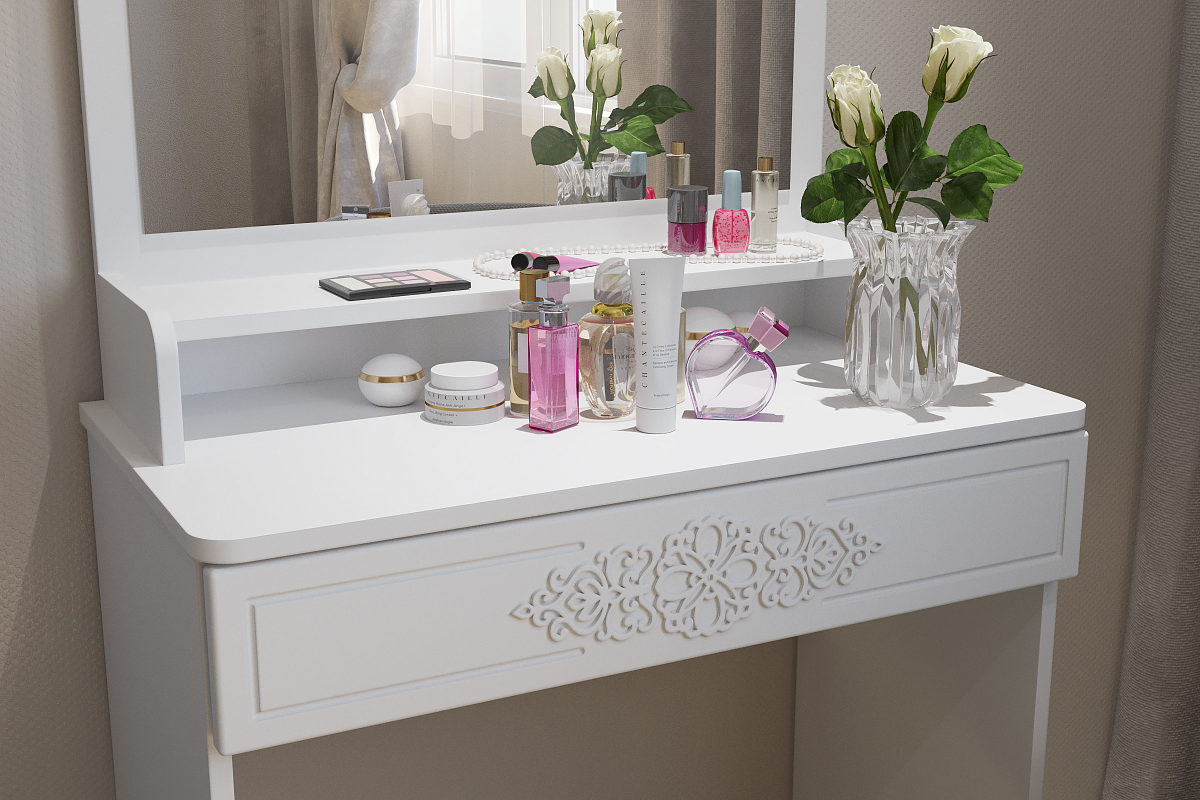 Туалетный столик с зеркалом Ассоль Лайт ТСН-1 белое дерево