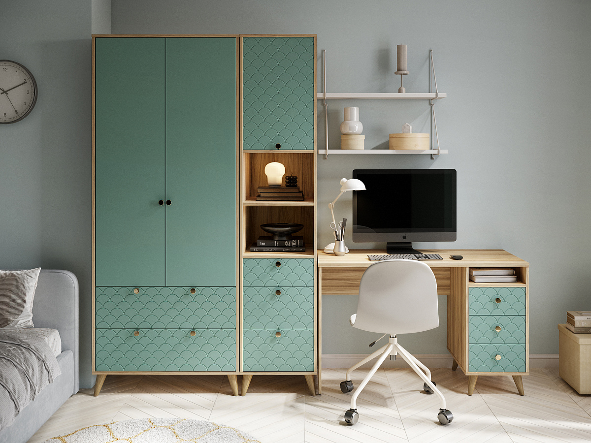 Стол Велламо ВО-17 блэквуд ячменный/бирюза (правый)