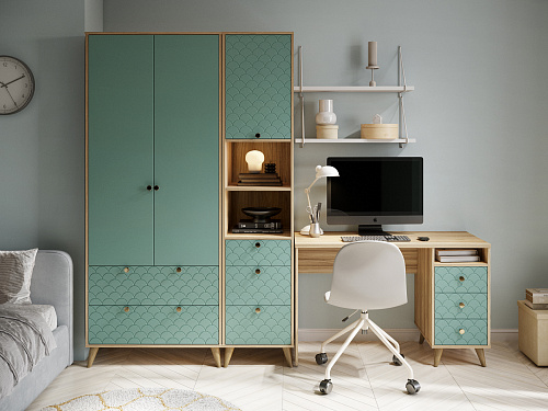 Стол Велламо ВО-17 блэквуд ячменный/бирюза (правый)