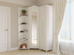 Шкаф угловой с зеркалом Ассоль АС-522К (правый с короной) белое дерево