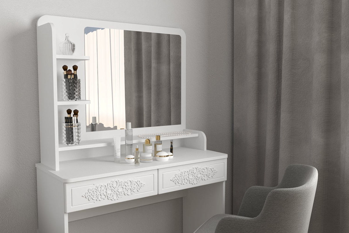 Туалетный столик с зеркалом Ассоль Лайт ТСН-2 белое дерево