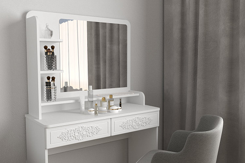 Туалетный столик с зеркалом Ассоль Лайт ТСН-2 белое дерево
