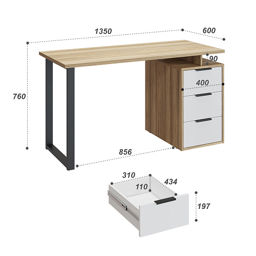 Стол С-406 блэквуд ячменный/меренга (1350*600)