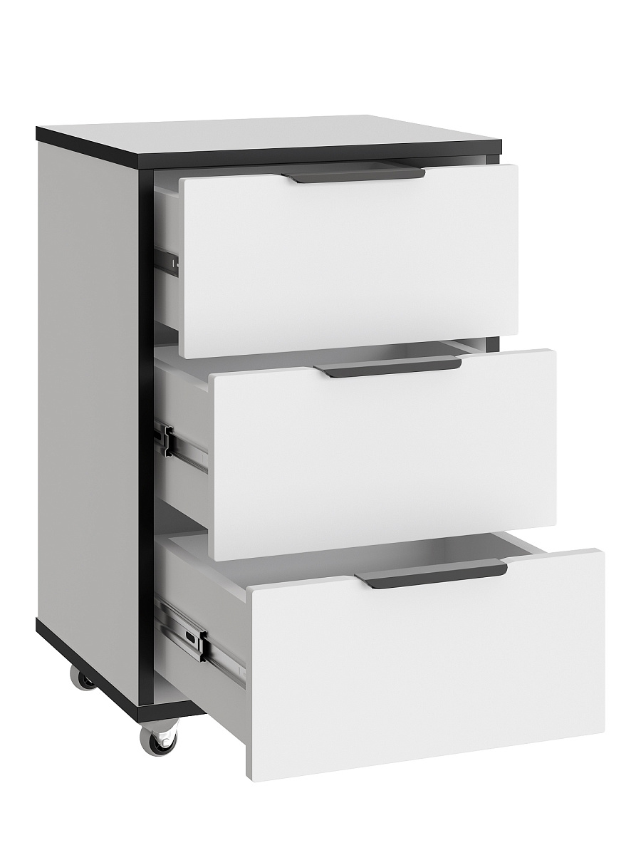 Тумба мобильная К-54 белый структурный/меренга/черная кромка