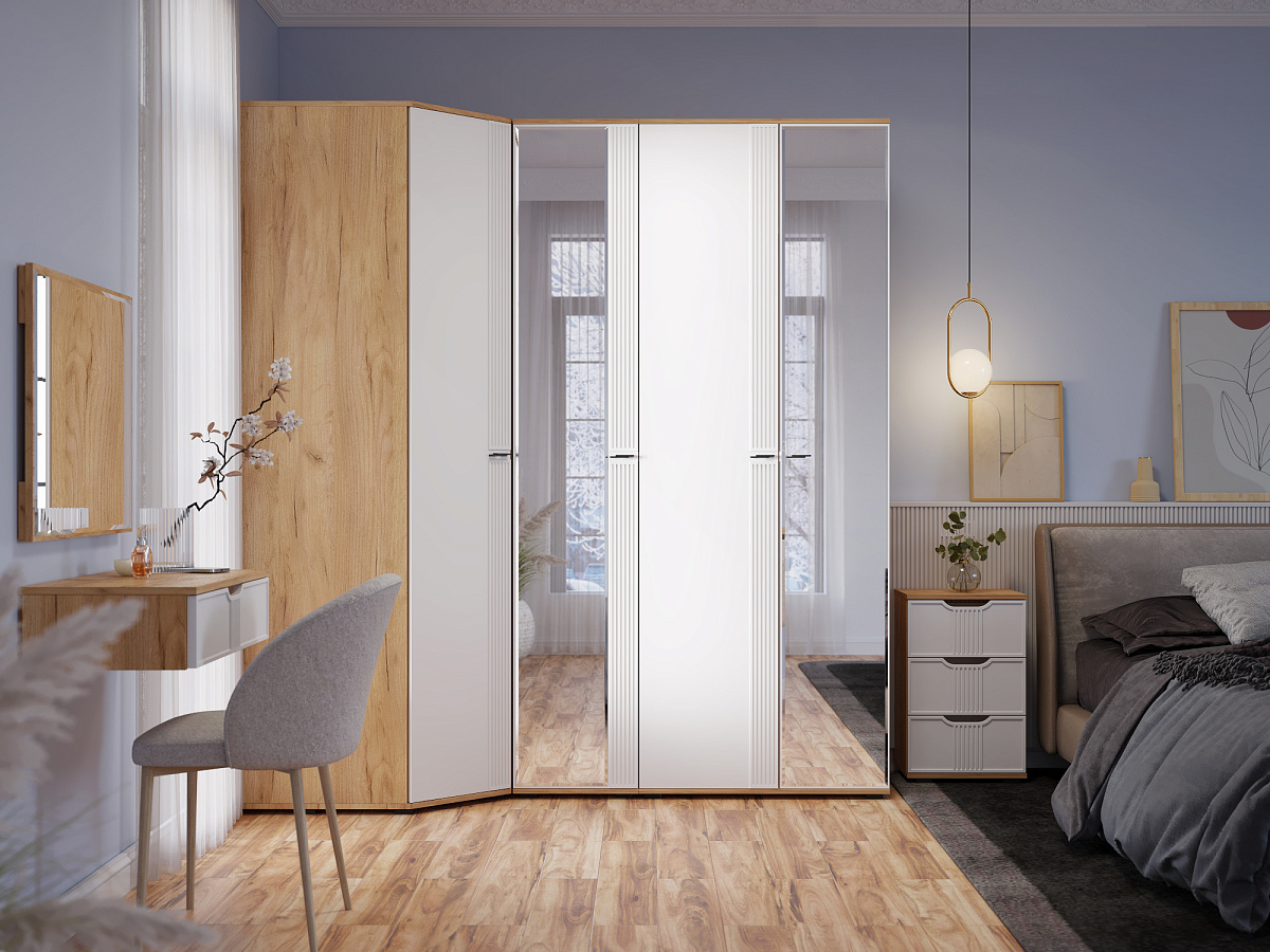 Пенал Эмилия ЭЛ-15К с зеркалом дуб крафт золотой/меренга